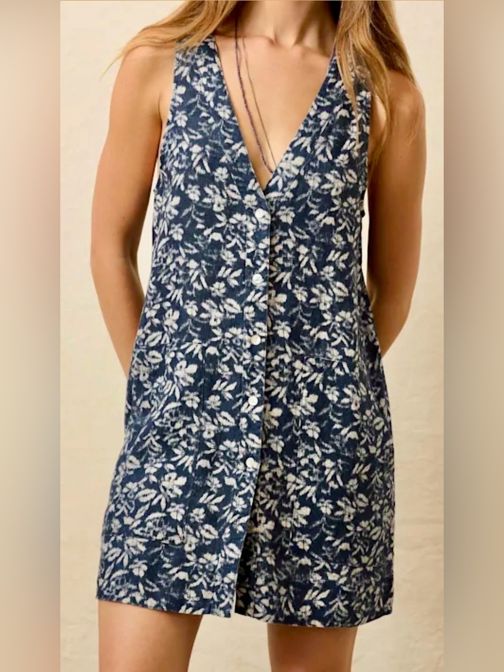 Brand New FAHERTY Alston Sun Strider Linen Dress Juniper Floral MSRP $168
